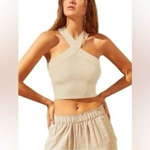 House of Harlow Ribbed Criss Cross Halter Top
